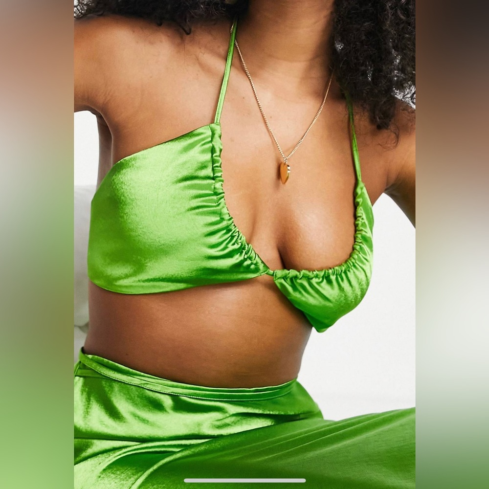 NWT Topshop  halter satin bralette in green